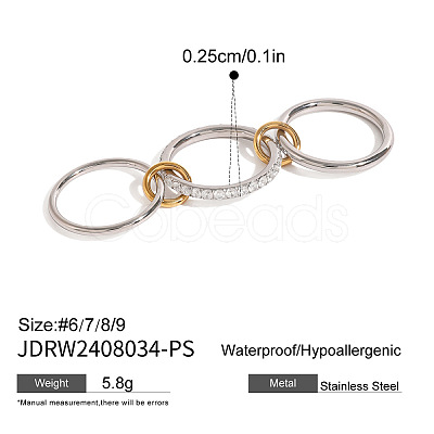 304 Stainless Steel Micro Pave Clear Cubic Zirconia Finger Rings FS-WGBE181-10-1