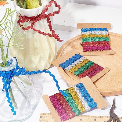 6 Yards 6 Colors Polyester Wavy Fringe Trim Ribbon OCOR-WH0080-44B-1
