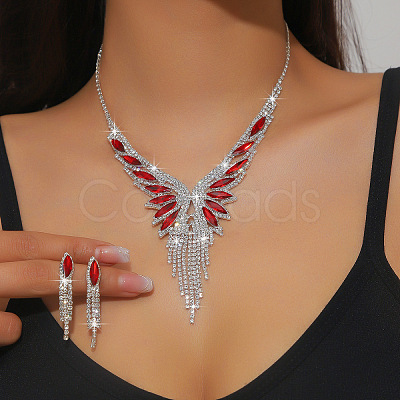 Rhinestone Butterfly Tassel Pendant Necklace & Horse Eye Tassel Stud Earrings Sets for Women WGCD1FC-02-1