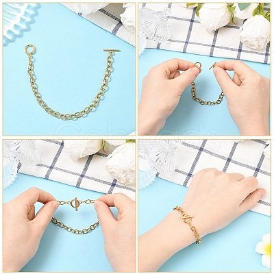 5Pcs 304 Stainless Steel Chain Bracelets BJEW-YW00017-01-1
