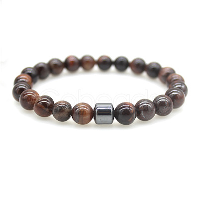 Natural Tiger Eye Round Beaded Stretch Bracelets for Men Women FS-WG77712-11-1