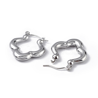 Non-Tarnish 304 Stainless Steel Flower Hoop Earrings for Women EJEW-I284-13P-1