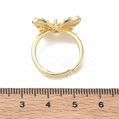 Adjustable Brass Butterfly Finger Rings with Clear Cubic Zirconia CU-CBA7E55-18G-01-1