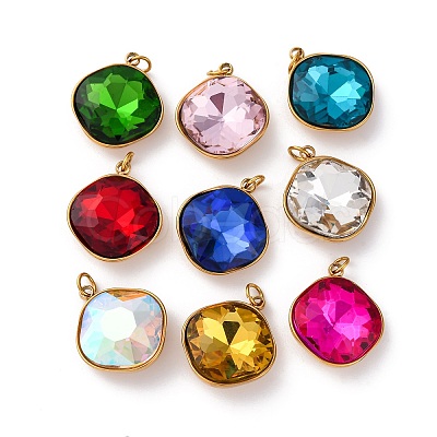 High Polished 316 Stainless Steel Faceted Glass Pendants STAS-K258-47G-1