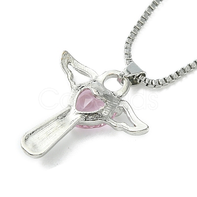 Cubic Zirconia Fairy with Heart Pendant Necklace with Box Chains LS-NJEW-C004-01D-1