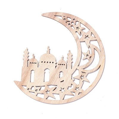 Moon & Castle Unfinished Wood Pendant Ornament WOOD-M003-04-1