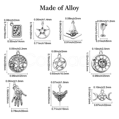 100Pcs 10 Styles Witch Hat & Fertility & Goblets Goddess Tibetan Style Alloy Pendants TIBEP-CJ0002-86-1