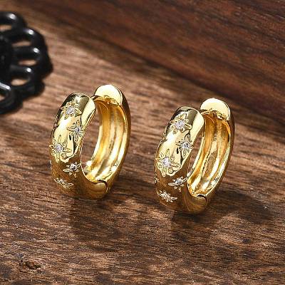 Clear Cubic Zirconia Star Hoop Earrings X-EJEW-C022-01G-1