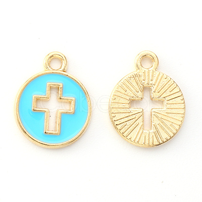 Light Gold Plated Alloy Enamel Pendants X-ENAM-R136-18D-1