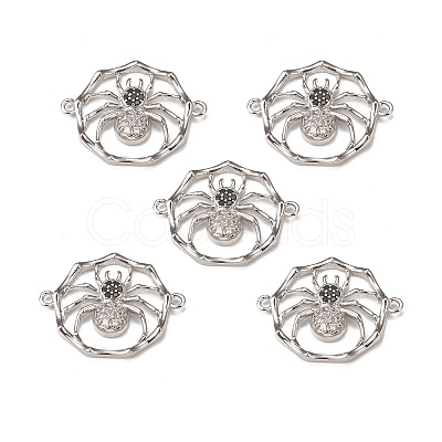 Halloween Brass Pave Clear & Black Cubic Zirconia Connector Charms KK-E068-VB060-1