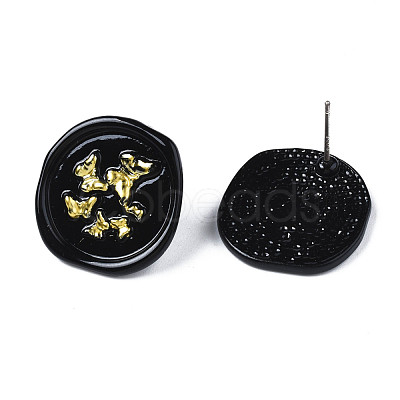 Flat Round with Butterfly Stud Earrings for Women EJEW-N046-017-NR-1