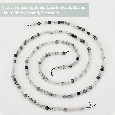 Olycraft 2 Strands Natural Black Rutilated Quartz Beads Strands G-OC0004-45-1