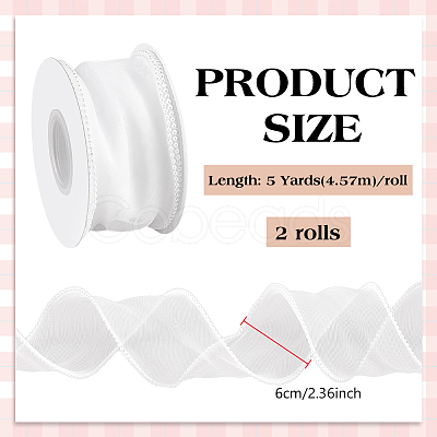 5 Yards Organza Plastic Ribbon with Plastic Pearl Edged OCOR-WH0101-185A-1