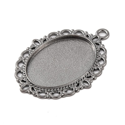 Tibetan Style Oval Alloy Pendant Cabochon Settings TIBEP-Q054-44B-RS-1