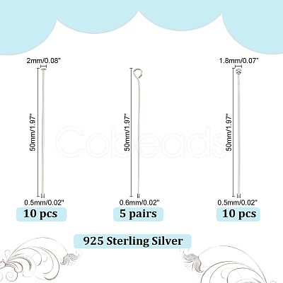 30Pcs 3 Style 925 Sterling Silver Flat Head & Eye & Ball Head Pins STER-PH0002-24-1