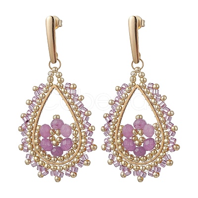 Teardeop Glass Beaded & Dyed Natural Malaysia Jade Dangle Stud Earrings EJEW-MZ00707-03-1