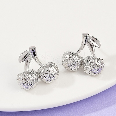 Cherry Brass Stud Earrings EJEW-F895-18P-1
