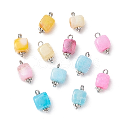 Dyed Natural Agate Cube Charms PALLOY-JF03964-1