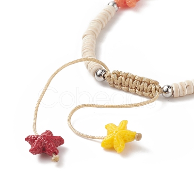Dyed Synthetic Turquoise(Dyed) Heishi Beaded Bracelets with Dyed Synthetic Coral Starfish BJEW-JB09194-02-1