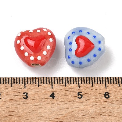Heart Pattern Handmade Porcelain Enamel Beads PORC-G016-03-1