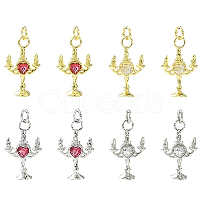 8Pcs 4 Styles Brass Micro Pave Cubic Zirconia Pendants KK-CJ0004-23-1
