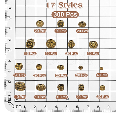300Pcs 17 Styles Tibetan Style Alloy Beads TIBE-PH0007-68-1