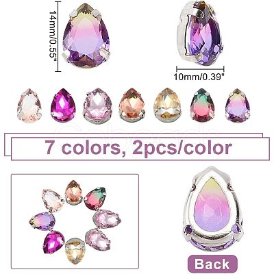 14Pcs 7 Colors Sew on Rhinestone PVC-CA0001-01-1
