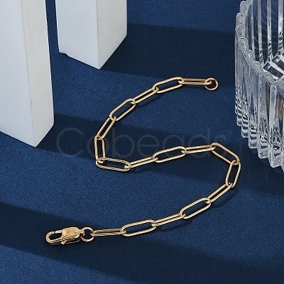 PVD Vacuum Plating 304 Stainless Steel Paperclip Chain Bracelets BJEW-I295-15G-1
