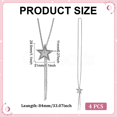 4Pcs Alloy Star Boho Tie Lariat Necklaces for Women NJEW-ME0001-21-1