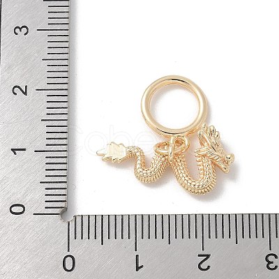 Brass Micro Pave Clear Cubic Zirconia Dragon European Dangle Charms KK-U052-38G-1