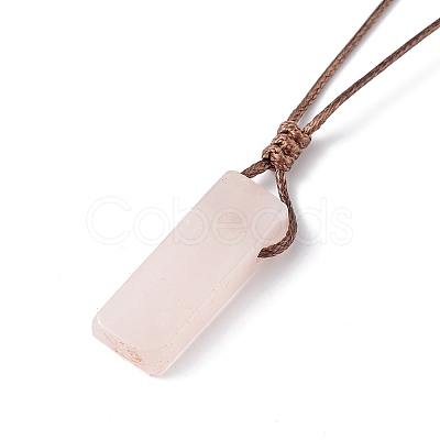 Natural Rose Quartz Nugget Pendant Necklace with Waxed Cord for Women NJEW-F306-01G-1