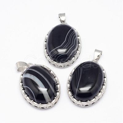 Natural Black Striped Agate/Banded Agate  Pendants G-D851-18-1