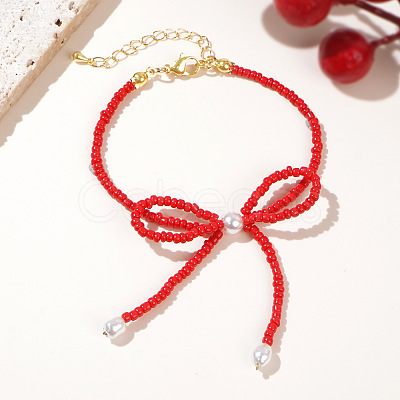 Glass Seed Beaded Bowknot Bracelet & Necklace Set ZN6735-2-1