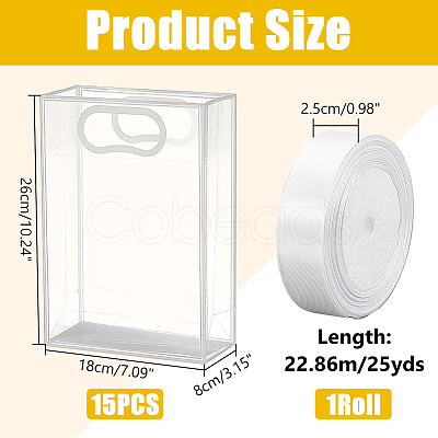 15Pcs Rectangle Transparent Folding Plastic Gift Bags with Hole Handles ABAG-UN0001-01C-1