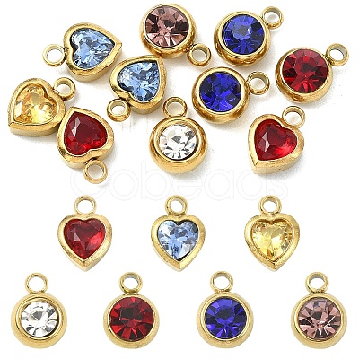 10Pcs 2 Styles 304 Stainless Steel Rhinestone Pendants STAS-YW0002-94-1