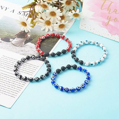 Handmade Evil Eye Lampwork Beaded Stretch Bracelets BJEW-JB06466-1