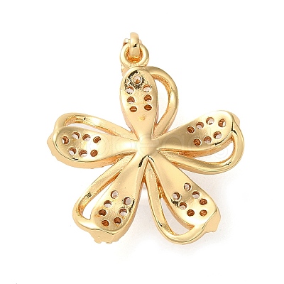 Brass Micro Pave Clear Cubic Zirconia with Plastic Pearl Pendants KK-G483-07G-1