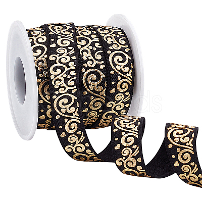 10Yards Gold Stamping Flower Polyester Elastic Cord OCOR-WR0001-49A-1