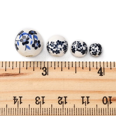 40Pcs 4 Styles Handmade Printed Porcelain Beads PORC-FP0001-06-1