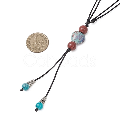Retro Glass & Porcelain & Alloy Adjustable Nylon Cord Y Necklaces for Women NJEW-JN05360-01-1