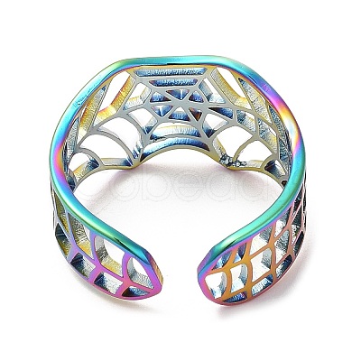 Ion Plating(IP) 304 Stainless Steel Hollow Spider Web Open Cuff Ring for Women RJEW-M149-25RC-1