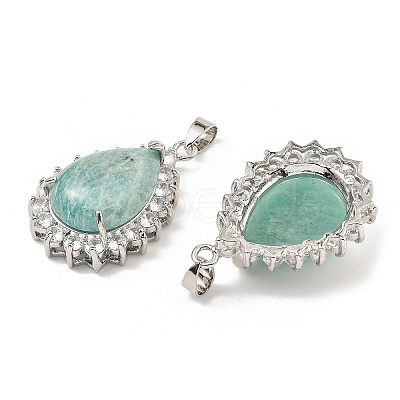 Natural Amazonite & Rhinestone Pendants G-K338-31P-04-1