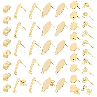 PandaHall Elite 32Pcs 4 Styles Oval & Flat Round 304 Stainless Steel Stud Earring Findings STAS-PH0001-49-1