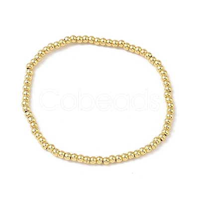 Brass Round Beaded Stretch Bracelets for Men Women BJEW-B148-05A-G-1