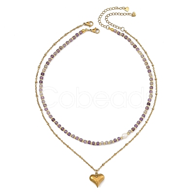 304 Stainless Steel Pendant Double Layer Necklaces NJEW-JN06643-02-1