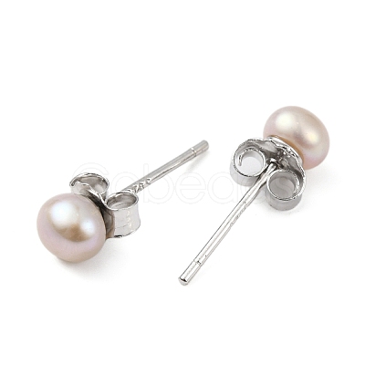 Natural Pearl Round Bead Stud Earrings EJEW-E298-01A-03P-1