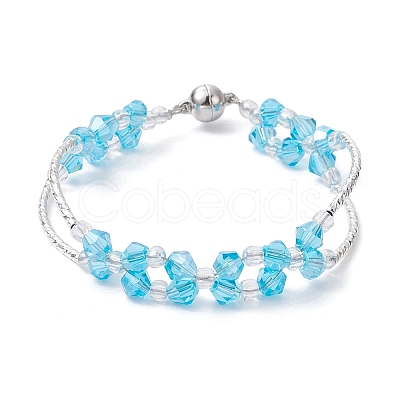 Glass & Brass Curved Tube Beaded Bracelet with Alloy Magnetic Clasp BJEW-JB09853-1