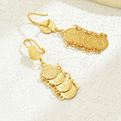 Elegant Vintage Brass Coin Flat Round Tassel Hoop Earrings NB9572-1