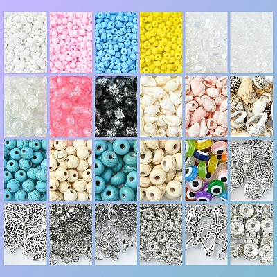 DIY Summer Glass & Synthetic Magnesite & Shell Bangle Making Kits DIY-FS0007-91-1