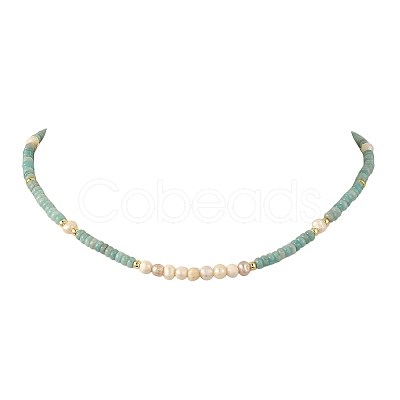 Natural Amazonite & Natural Cultured Freshwater Pearl Bead Bracelets & Necklaces Sets SJEW-JS01386-1